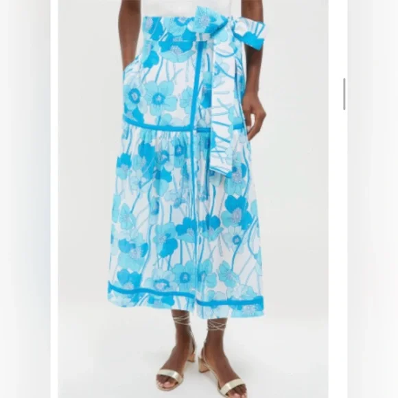 Loretta Caponi Italy Haute Couture Flowers Waves Veradero skirt cotton XL NWT - Picture 3 of 3